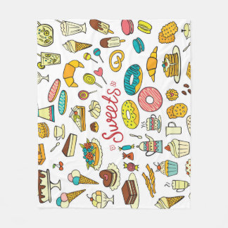 Farbenfrohe Doodle-Süßigkeiten: Desserdesign Fleecedecke