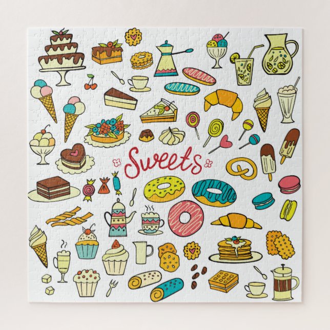 Farbenfrohe Doodle-Süßigkeiten: Desserdesign Puzzle (Vertikal)