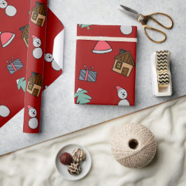 Farbenfrohe Doodle Weihnachtsmuster Childish Style Geschenkpapier