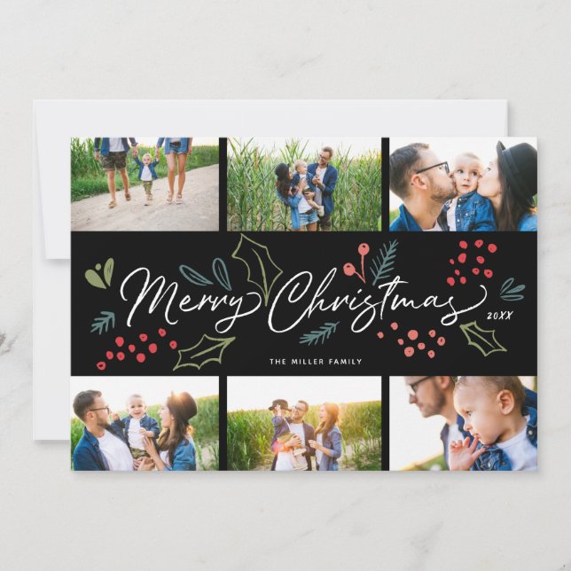 Farbenfrohe Doodles Frohe Weihnachten 6 Multi-Foto (Vorderseite)