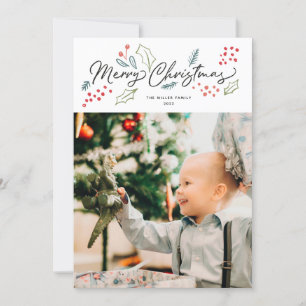 Farbenfrohe Doodles Frohe Weihnachts-Foto Feiertagskarte