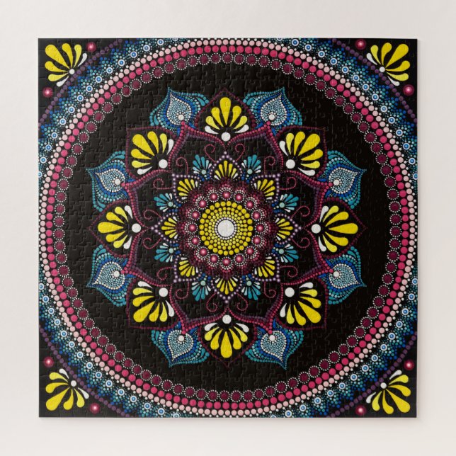 Farbenfrohe Dot Art Mandala | Sacred Geometry Boho Puzzle (Vertikal)