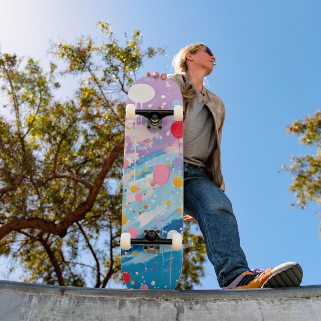 Farbenfrohe Dots Tropfen Spritzer Skateboard (Außen 1)