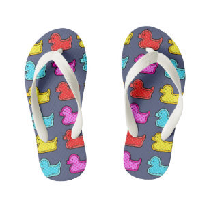 Farbenfrohe Dotty Duck Muster auf Blue Kid's Kinderbadesandalen