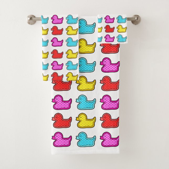 Farbenfrohe Dotty Duck Muster White Badhandtuch Set (Insitu)