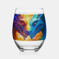 Farbenfrohe Drachen in der Liebe Edelstahlglas