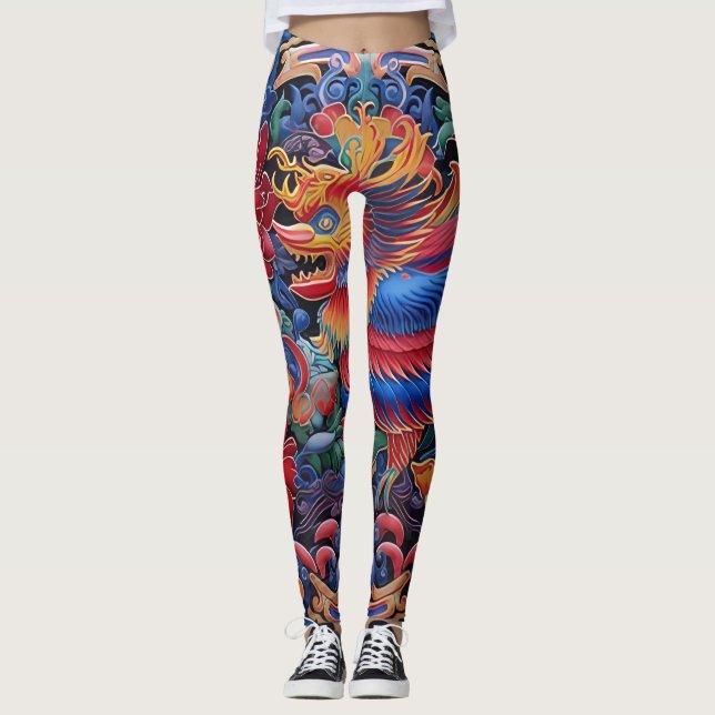 Farbenfrohe drachenartige Leggings (Vorderseite)