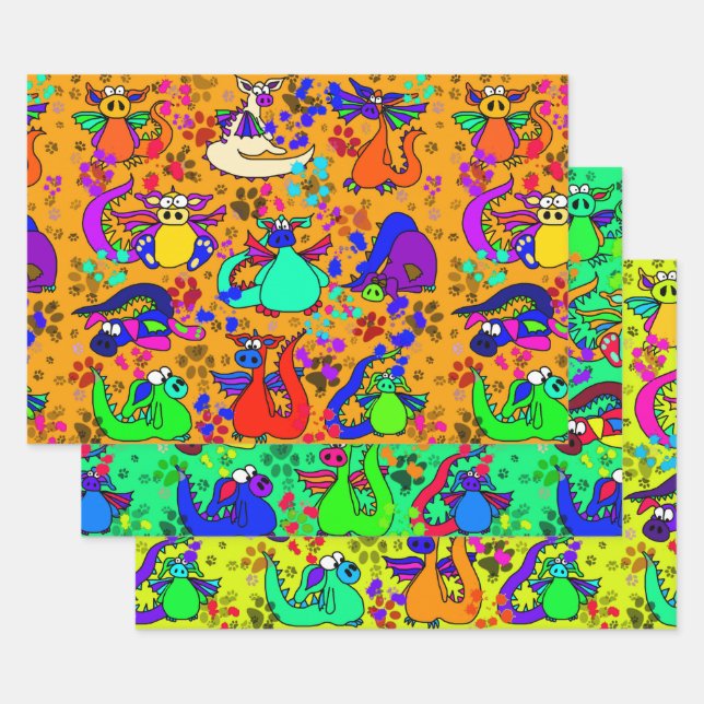 Farbenfrohe Dragon Cartoon Geschenk Wrap Set Geschenkpapier Set (Set)