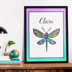 Farbenfrohe Dragonfly-Flügel aus festem Glas Poster
