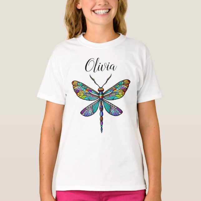 Farbenfrohe Dragonfly-Flügel aus festem Glas T-Shirt (Vorderseite)