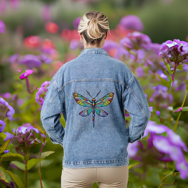 Farbenfrohe Dragonfly Kunst Jeansjacke (Von Creator hochgeladen)