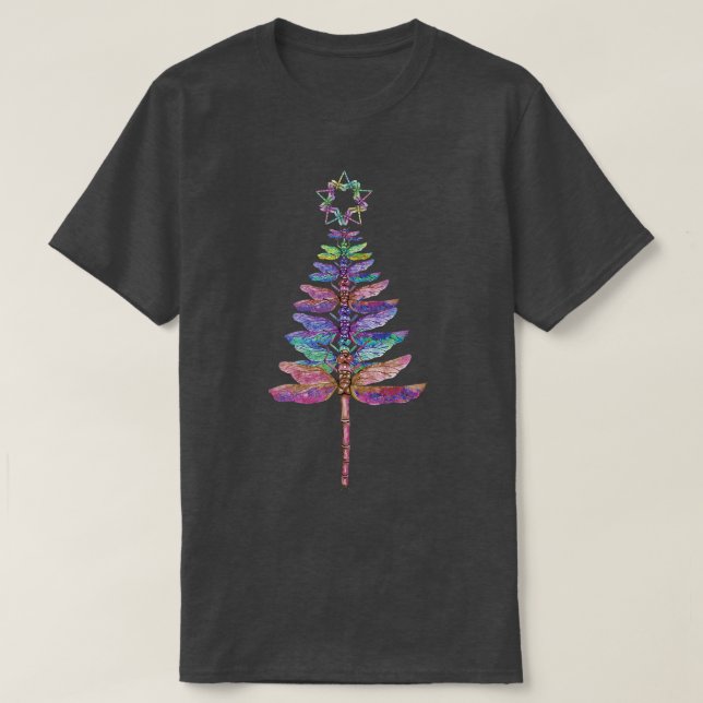 Farbenfrohe Dragonfly Weihnachtsbaum Weihnachtsste T-Shirt (Design vorne)