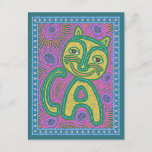 Farbenfrohe Dreamland Katze Postkarte