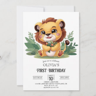 Farbenfrohe Dreamy Lion 1. Geburtstag digital Einladung