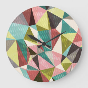 Farbenfrohe Dreiecke, abstrakte geometrische Forme Große Wanduhr