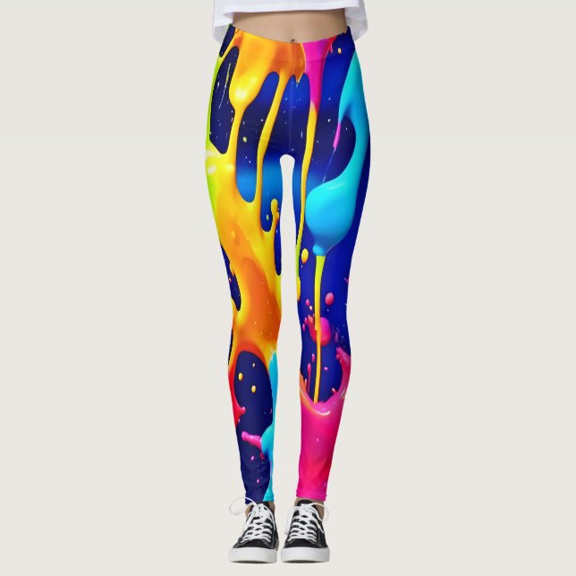 Farbenfrohe Drilling Paint Artwork Leggings (Vorderseite)
