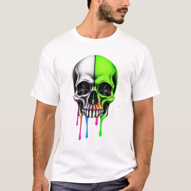 Farbenfrohe Driving Skull Art T-Shirt (Vorderseite)