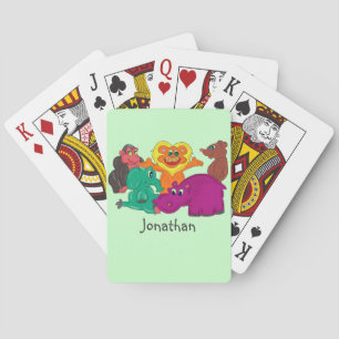Farbenfrohe Dschungeltiere, die an die Kinderkarte Spielkarten