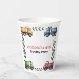 Farbenfrohe Dump Trucks 4. Geburtstagsfeier Pappbecher