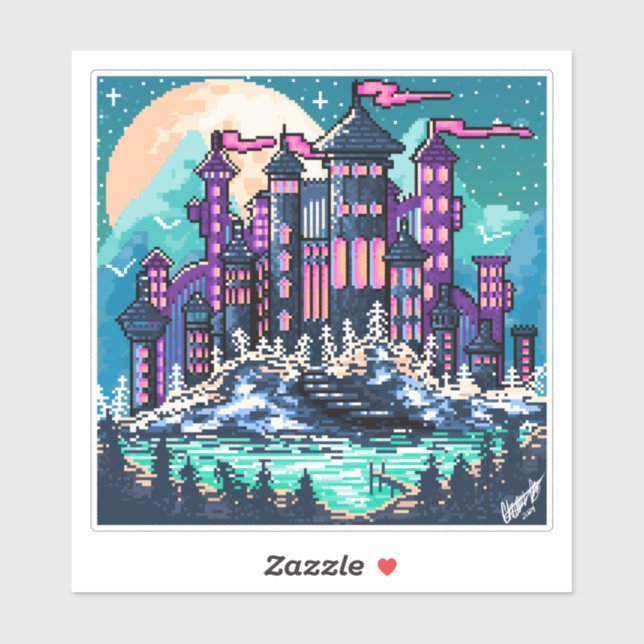 Farbenfrohe dunkle Burg in der Nacht Aufkleber (Blatt)