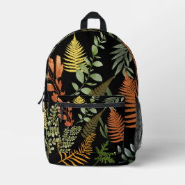 Farbenfrohe dunkle Fern Botanische Blätter Bedruckter Rucksack