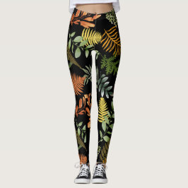 Farbenfrohe dunkle Fern Botanische Blätter Blumend Leggings