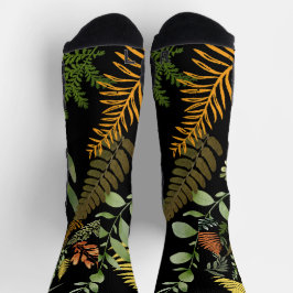Farbenfrohe dunkle Fern Botanische Blätter Socken
