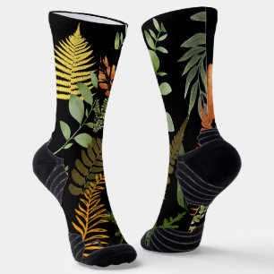 Farbenfrohe dunkle Fern Botanische Blätter Socken