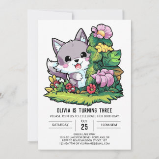 Farbenfrohe Editable Digital Wolf Geburtstag Einladung