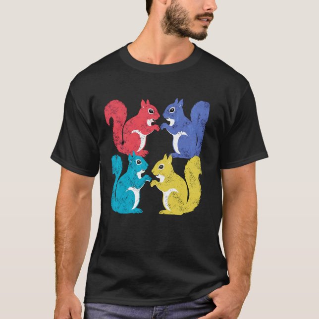 Farbenfrohe Eichhörnchen Quartett Unbehagliche Hol T-Shirt (Vorderseite)