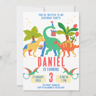 Farbenfrohe einfache Illustration Dinosaur Geburts Einladung