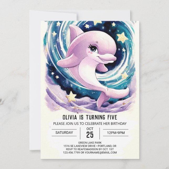 Farbenfrohe einfache Kinderdolphin zum Geburtstag Einladung (Vorderseite)
