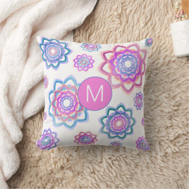 Farbenfrohe einfache Lotus Monogram Pink Pastellgr Kissen