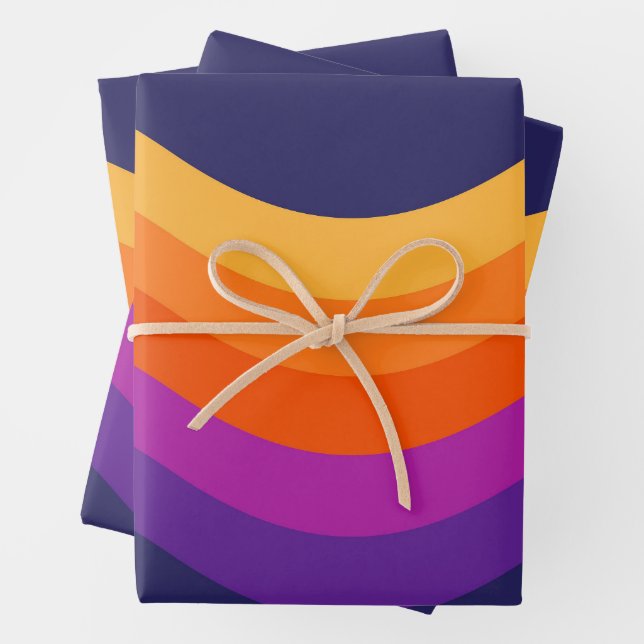 Farbenfrohe, einfache Retro-Stilwellen Geschenkpapier Set (Beispiel)