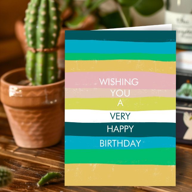 Farbenfrohe einfache Streifen GLÜCKLICH BIRTHDAY C Karte (Colorful Simple Stripes HAPPY BIRTHDAY CUSTOM Card
)