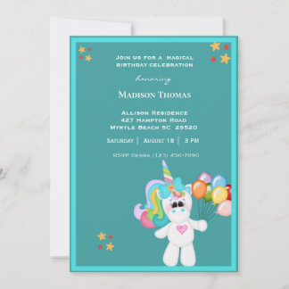 Farbenfrohe Einhorn Einladung zum Geburtstag