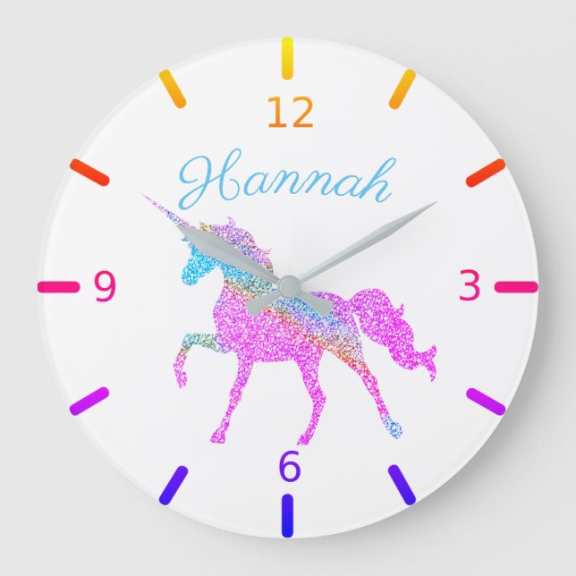 Farbenfrohe Einhorn Große Wanduhr (Vorderseite)