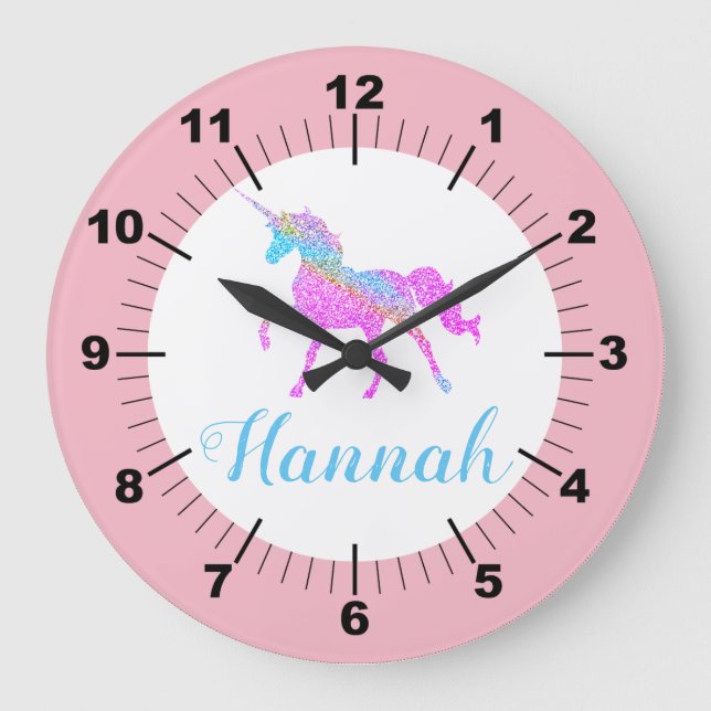 Farbenfrohe Einhorn Große Wanduhr (Vorderseite)