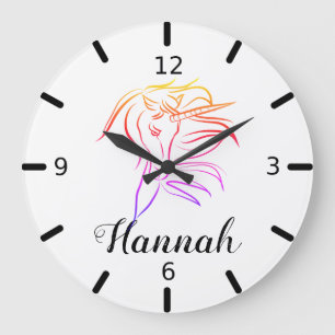 Farbenfrohe Einhorn Große Wanduhr