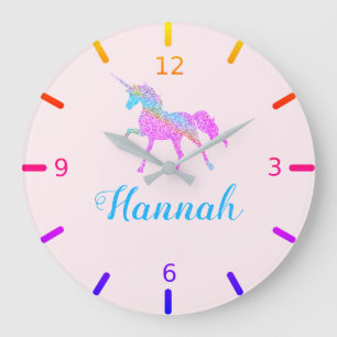 Farbenfrohe Einhorn Große Wanduhr