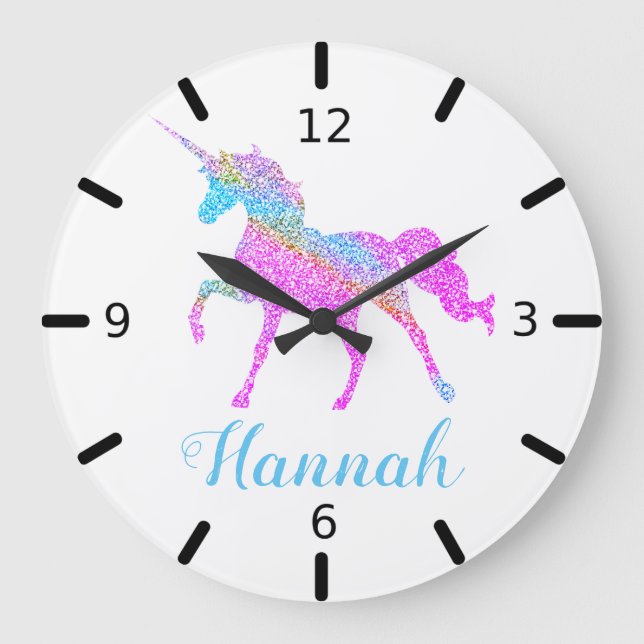 Farbenfrohe Einhorn Große Wanduhr (Vorderseite)