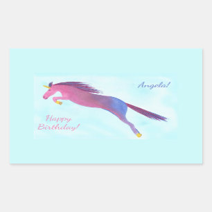 Farbenfrohe Einhorn Happy Geburtstag Personalisier Rechteckiger Aufkleber