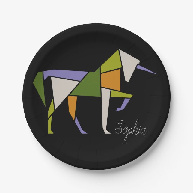 Farbenfrohe Einhorn - Modernes Abstraktes Tangram Pappteller (Vorderseite)