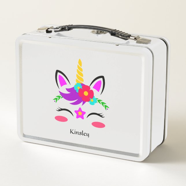 Farbenfrohe Einhorn-Personalisiert-Metal-Lunchbox Metall Brotdose (Rückseite)