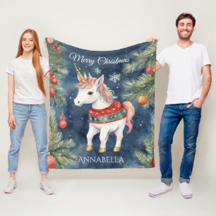Farbenfrohe Einhorn Personalisierte Weihnachten Fleecedecke