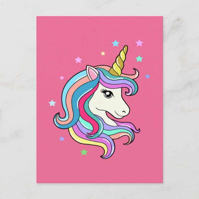 Farbenfrohe Einhorn Postkarte (Vorderseite)