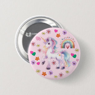 Farbenfrohe Einhorn-Regenbogen-Blume Button