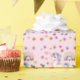 Farbenfrohe Einhorn-Regenbogen-Blume Geburtstagspa Geschenkpapier