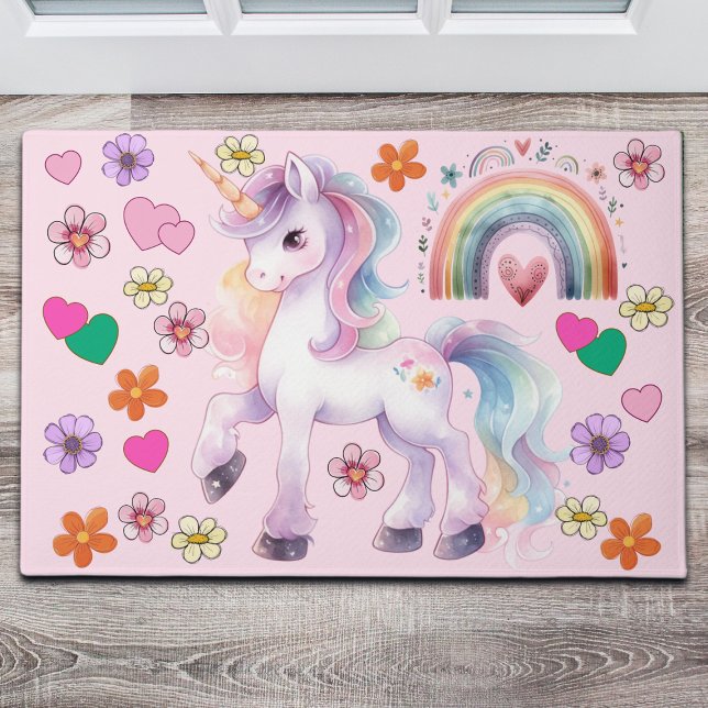 Farbenfrohe Einhorn-Regenbogen-Blume Kinderzimmer Fußmatte (Von Creator hochgeladen)