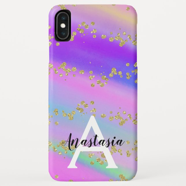 Farbenfrohe Einhorn-Regenbogen-Gold-Glitzer-Monogr Case-Mate iPhone Hülle (Rückseite)